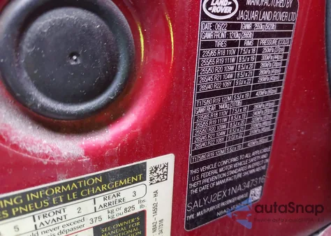 2022 Land Rover Range Rover Velar P250 S из США, поврежденный, VIN SALYJ2EX1NA347316